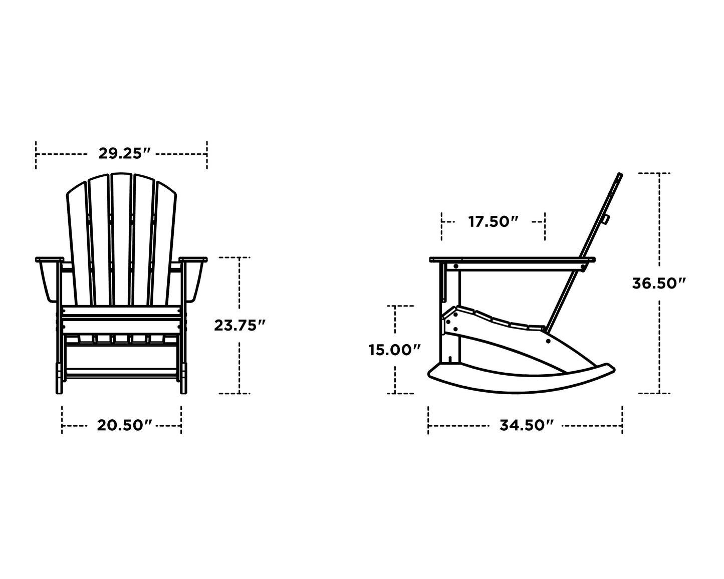 Nautical Adirondack Rocking Chair Vintage Finish